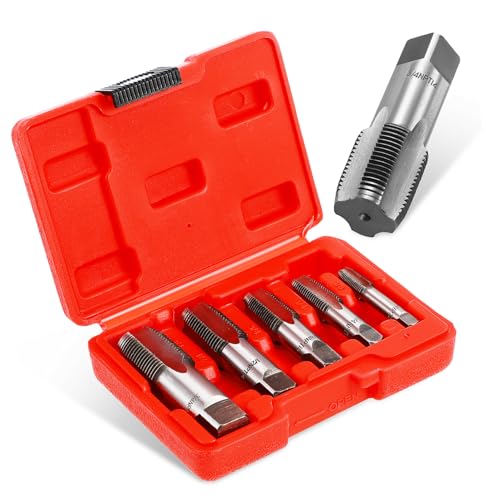 SEWOART 5 Pcs Set Tap Set Carbon Steel Threading Tools for Plumbing Includes Convenient Storage Case for Easy Access Precision Crafted for Accurate Threads