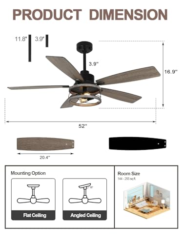 Image of 52 Inch Farmhouse Rustic Chandelier Ceiling Fan with Light
