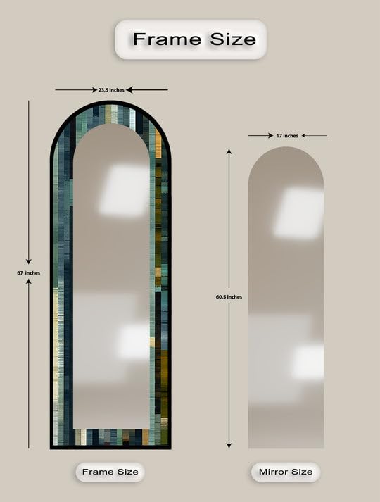 Specchio da pavimento a mosaico ad arco a tutta lunghezza - Specchio da pavimento a mosaico a corpo intero con cornice nera e cornice nera
