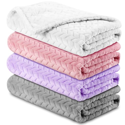 Image of Chumia 4 Pcs Baby Blanket Flannel Cozy Throw Fuzzy Soft Warm Winter Blanket for Newborn Sherpa Fluffy Crib Swaddling Supplies Birthday Baby Shower(24 x 32 Inch,Mixed Color)
