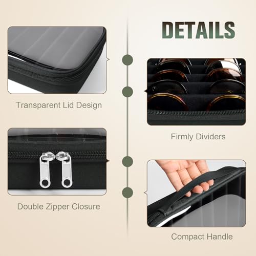 Image of Sunglasses Organizer Case for Multiple Pairs, Eyeglasses Storage Box Hard Shell Travel Eyewear Case Zipper Men Women