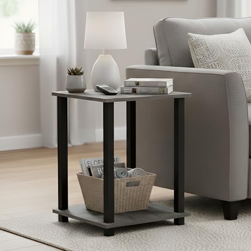 Image of JD FRESH Wooden End Table with Modern Shelf /Open Storage Shelf /Multi-Purpose Display & Storage Shelf /Stylish, Sturdy & Space-Saving Side Table for Living Room, Bedroom(Cambridge, Walnut)