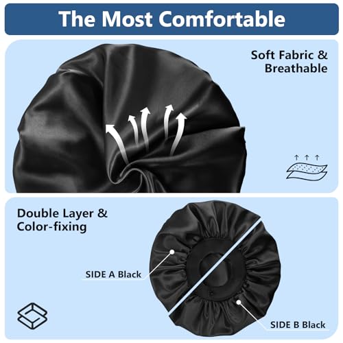 WINSTECK Silk Bonnets for Men Women Satin Bonnet for Sleeping Adjustable Hem & Double Layer - Image 2