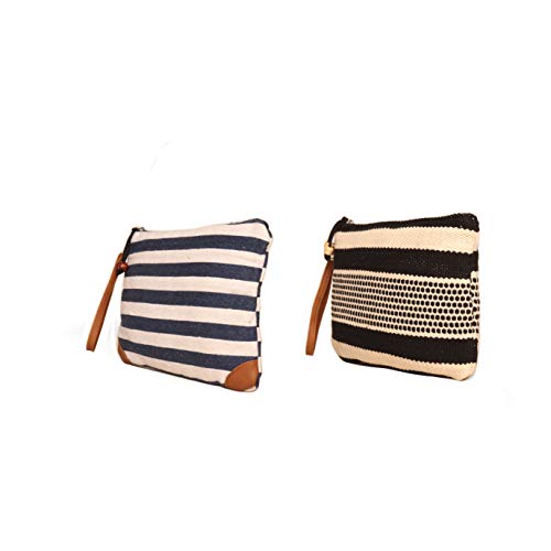 Image of ASTRID Cotton Pouches (Black and Blue Striped)