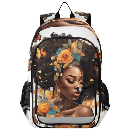 Backpack African Woman Butterfly Travel Laptop Daypack Shoulder Bag Book Bag Daypack with Reflective Strip 12.9 ×17.7 In