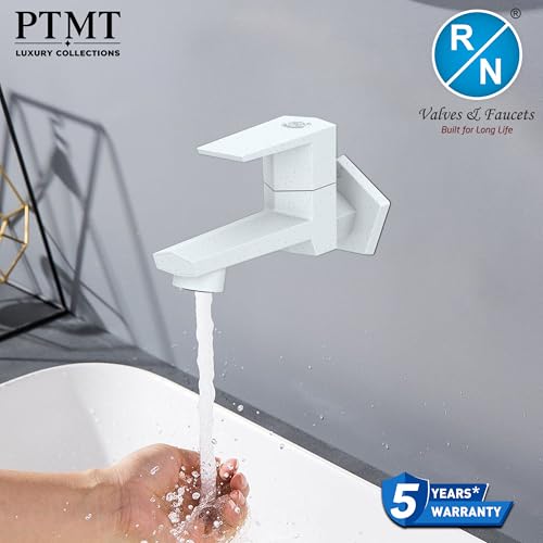 Image of RN PTMT Long Body Bib Cock for Bathroom | 15mm Long Body Foam Flow Water Tap with Flange | Luxury G20 Collection Faucet | High-Grade Engineering Polymer Tap (Marble, Pack of 4)