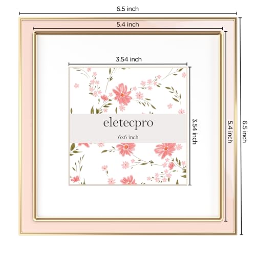 Image of eletecpro 6x6 Enamel Picture Frame with Real Glass Cover, Square Photo Frame Display Pictures 4x4 with Mat or 6 by 6 Without Mats for Tabletop and Wall Decor, Pink, 1 Pack