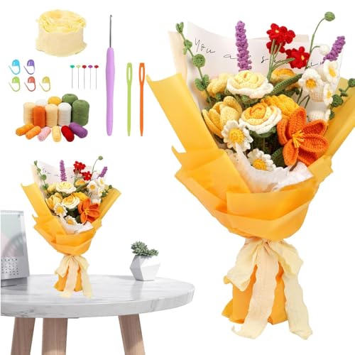 Kit de flores de crochet para aprender a tejer sin hilos deshilachados