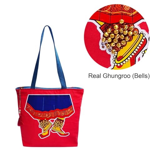 Image of Hand-Printed Tote Bag with Classical Design-Reusable, Zipper Closure For Women & Girls