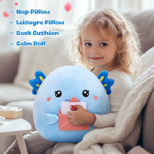 Image of 12 inch Blue Axolotl Plush Original Stuffed Salamander with Love Letter