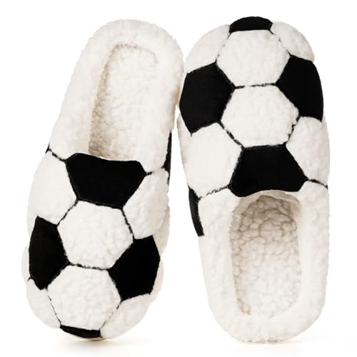 Gaatpot Hausschuhe Damen Herren Wärme Pantoffeln Winter Slipper mit Ballsportmotiv,Fußball Weiß,38/39(260)