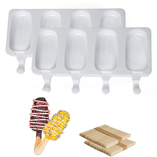 2er-Pack Eisformen, BPA-freie Silikoneisformen, wiederverwendbare Eisformen für Kinder und Erwachsene (mit 100 Eisstangen).