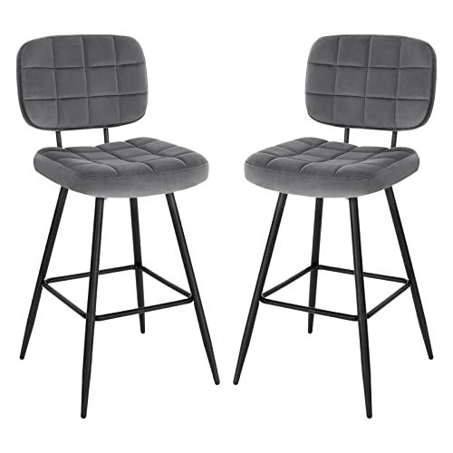 EUGAD Barhocker 2er Set, Barstuhl, Küchenstuhl, Tresenhocker, Design Hocker, mit Rückenlehne Fußstütze, gut gepolstert, aus Samt Metall, Dunkelgrau 1043BY-2