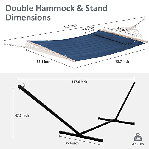 Image of SUNCREAT Extra Large Hammocks for Outside, Heavy Duty Hammocks with Stands Included, Navy