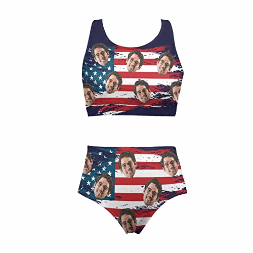 Women High Waisted Two Piece Bikini Sports Crop Top Swimsuit Custom Face on Pineapple Floral Bathing Suit for Teen Girls3