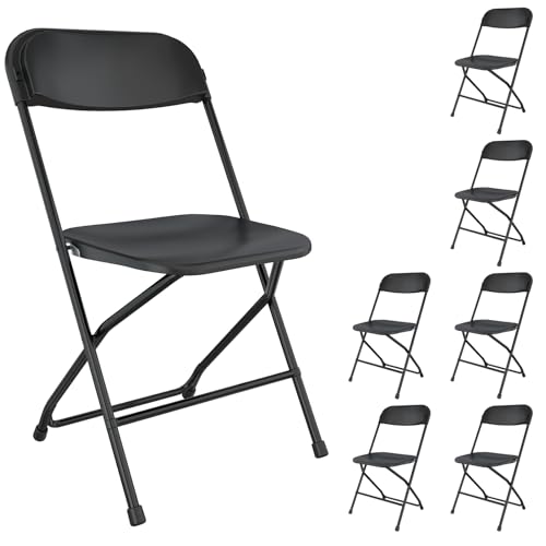 TRINEAR 7 Pack Black Folding Chairs, Portable Party Chairs, Plastic Folding Chair,Stackable Commercial Seats with Steel Frame for Office Wedding Party Patio Dinning Events, 350lbs Capacity