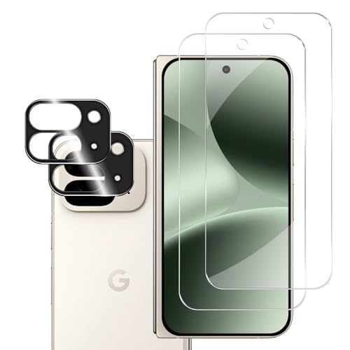 BIGFACE for Pixel 10 Pro Fold Tempered Glass Screen Protector + Camera Lens Protector [2 + 2 Pack][Fingerprint Unlock][Anti-Scratch][Case Friendly] HD Protective Film for Google Pixel 10 Pro Fold 5G