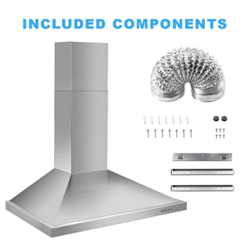 Tieasy USGD1775A Wall Mount Range Hood 30 Inch With Ducted/Ductless Convertible Duct, Stainless Steel Chimney-Style Over Stove Vent Hood thumb #7
