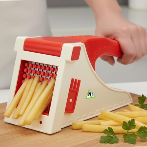 Image of NI Product Kitchen Vegetable Slicer and Cutter, Red and White, Multi-Purpose Manual Food Chopper for Carrots, Cucumber, Celery