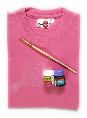 Image of T-Shirt with Fabric Paints, Paint Brush and Stencils Combo