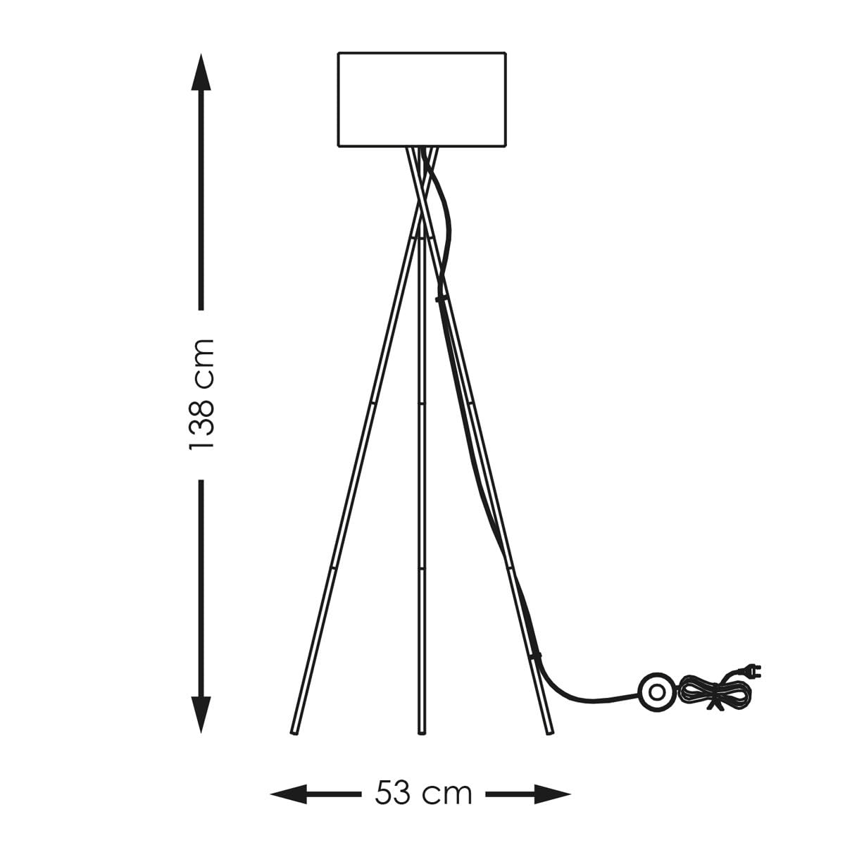 Home sweet Home Dreibein-Stehlampe - Schwarz mit schwarzem Stoffschirm, 138 cm