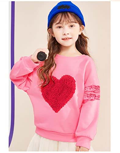 Little Hand Toddler Girls Shirts Rose Red Heart Shirts Long Sleeve Ruffle Toddler Pullover Sweatshirt 5T #TOP1