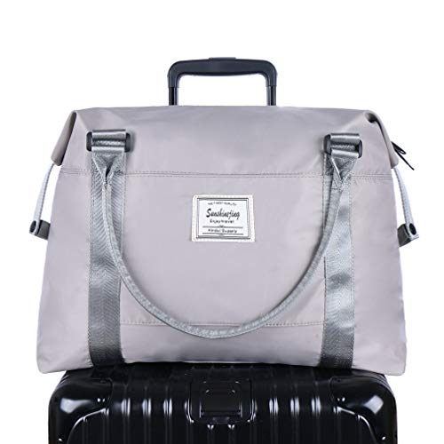 Unisex Large Travel Shoulder Weekender Overnight Bag Handbag Gym Tote Bag with Trolley Sleeve (Silver Grey)