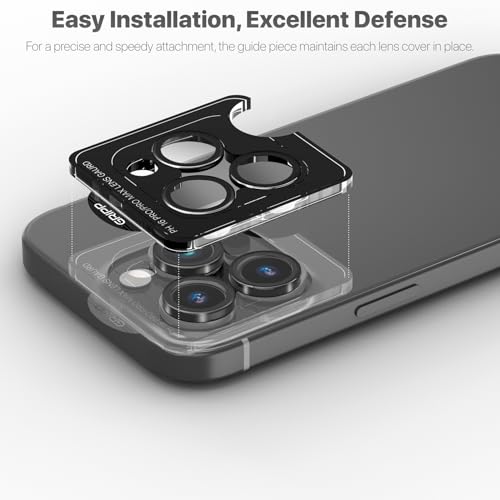 Image of GRIPP 3in1 Focal Camera Lens Protector for iPhone 16 Pro, iPhone 16 Pro Max / 17 Pro / 17 Pro Max / 15 Pro / 15 Pro Max, Aluminium Alloy Ring, Ultra-Clear HD Glass, Easy Install - Black