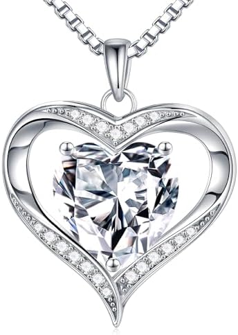 MOOSEA Moissanite Heart Pendant Necklace for Women - 925 Sterling Silver Anniversary Necklace for Wife Mothers Day Gifts for Her Moissanite Necklace Birthday Gifts for Women Wife Jewelry