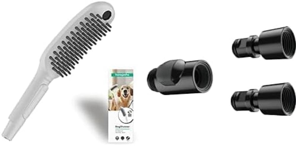 hansgrohe Hundedusche Dogshower, Brause wassersparend mit 3 Strahlarten zur Fellpflege von Hunden und Welpen, Mattweiß + universal Schnellkupplung (komfortabler Wechsel von zwei Handbrausen)