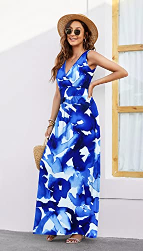 Image of AUSELILY Maxi Dresses for Women Summer Casual Sleeveless V Neck Wrap Dress | Sleeveless Long maxi dress with wrap V neck & side pockets, for formal cocktail, beach & casual daily wear