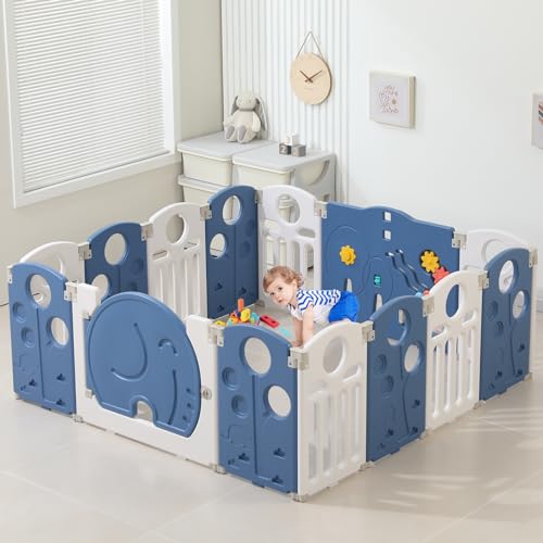 Image of LulliSpace Baby Playpen,for Kids and Toddlers,Kids Activity Centre Safety Play Yard,Safety Gates for Indoor&Outdoor,Sturdy Baby Fence Area,Portable, Educational, and Safe Play Yard 14 Panels, Blue