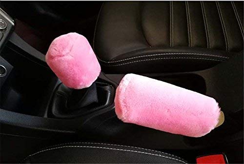Funy 1 Set 3 Pcs Winter Warm Non-Slip Plush Steering Wheel Cover Handbrake Cover Gear Shift Cover Car Decoration 14.96"X 14.96" (Pink) #TOP5