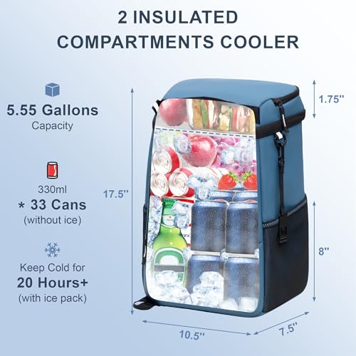 Image of SPARTER Backpack Cooler Insulated Leak Proof 33 /49 Cans, 2 Insulated Compartments Thermal Bag, Portable Lightweight Beach Travel Camping Lunch Backpack for Men and Women