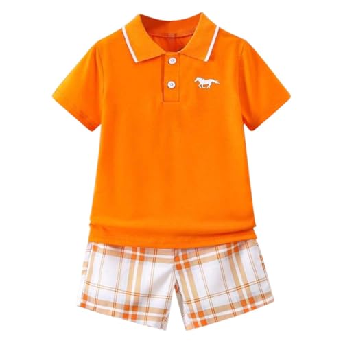 Afsmlys Kids Tween Boy Clothes Casual Short Sleeve Polo Shirt + Plaid Print 2Pcs Shorts Summer Clothing Set Size 7 8