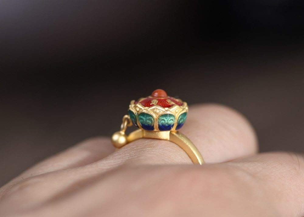 WLLDDDIU Anelli D'Argento,Anelli Regolabili Per Le Donne Tibetano Esotico Argento Sterling 925 Sei Caratteri Mantra Anelli Di Eternità Ansia Rotante Fedi Nuziali Placcate Oro Anelli Di Promess