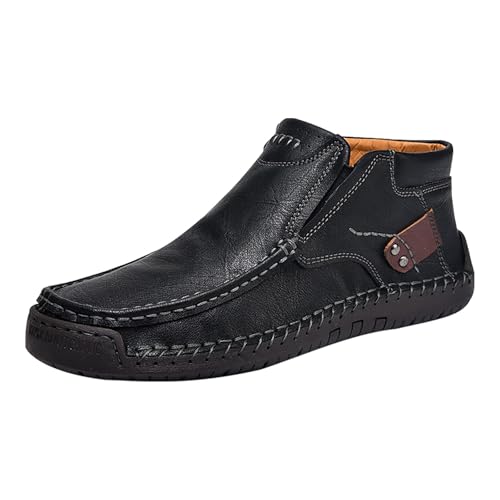 Zapatos de cuero para hombre, cosidos a mano, mocasines suaves, zapatos descalzos, zapatos altos para caminar con cremallera, botas de vela para hombre, antideslizantes, zapatos de senderismo, zapatos
