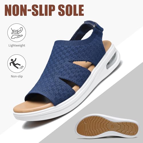 Image of ziitop Walking Sandals Women Orthopedic Sandals for Women Comfortable Arch Support Orthotic Platform Wedge Shoes Air Cushion Adjustable Strap Comfort Shoes for Summer Travel Beach Party Shopping Work