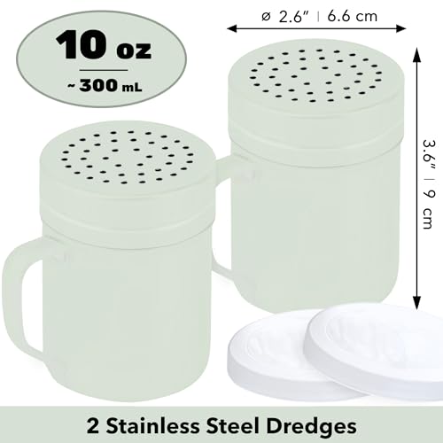 Image of CUSINIUM 10oz Sage Stainless Steel Salt Pepper Dredge Shakers - With Plastic Cap - With Handle - Pack of 2