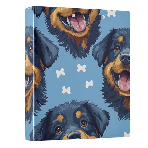 Image of 3 Ring Binder Rottweiler Bone Dog 1.5 inch Binders Three Ring Binders with Clipboard Fit 8.5'' x 11'' Paper 3 Interior PVC Clear Pockets for Office Supplies