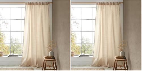 Image of Pineapple Elephant Muscat Waffle 140x183cm Slot Top Voile Curtain Panel Natural (Pack of 2)