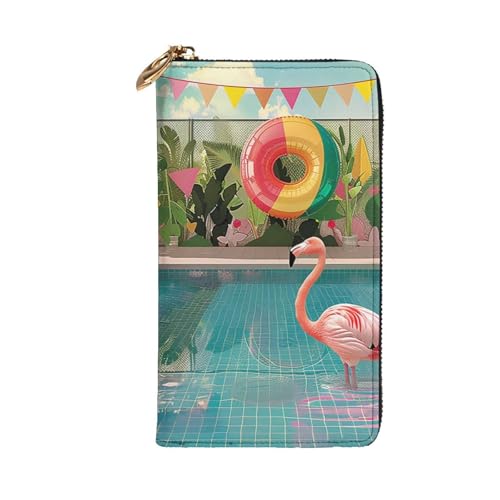 Women's Leather Wallet - Flamingo and swimming pool Prints Coin Purse Travel Card Holder Zipper Purse Cell Phone Handbag2