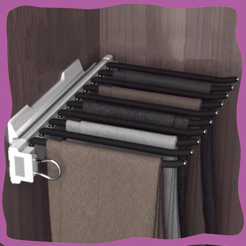 Space Saving Multifunctional Pants Rack Hanger, Non-Slip Trouser Organizer, Pull-Out Closet Hangers, Extendable Pant Storage for Bedroom Wardrobe (Black, Size B)