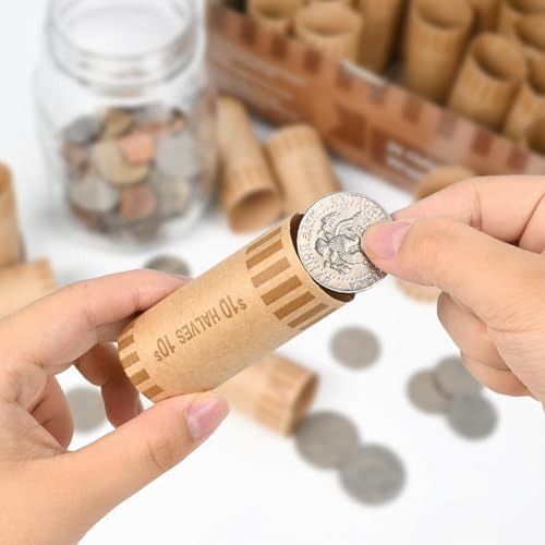 Image of LLIKED 36 PCS Preformed Coin Wrappers Rolls-Halves, Brown