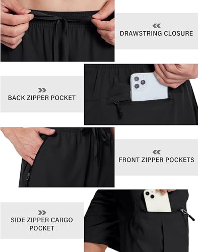 Mens Hiking Cargo Shorts with Zipper Pockets 7" Quick Dry Lightweight Drawstring Shorts for Summer Outdoor Golf Casual4