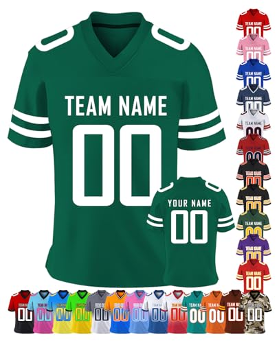 Custom Football Jersey Personalized for Men Women Youth Kids Customized Name & Team Number Sports Uniform Fans Gifts, S-7XL, Green