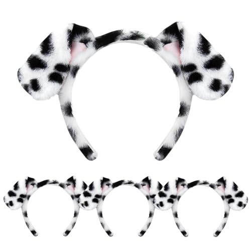 Beviliu Dalmatian Ears Headband - 4 Pack Fluffy Puppy Headband for Costume Makeup Halloween Party Cosplay