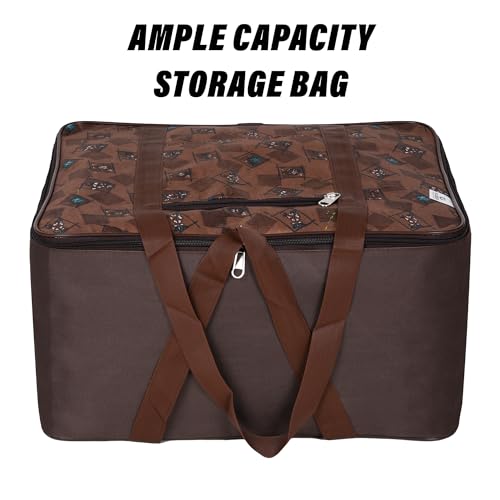 Image of Kuber Industries Storage Bag | Clothes Storage Attachi Bag | Underbed Storage Bag | Zipper Storage Bag | Wardrobe Organizer with Handle | Travel Attachi Bag | Flower Check | Large | Brown