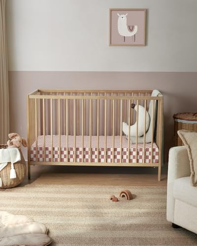 Image of Blissful Diary Muslin Crib Sheets, 2 Pack, Dusty Pink Checkboard & Pink | fitted for 52''x28'' crib mattress, soft and breathable cotton, boho style, easy care for machine wash, gift for boy and girl