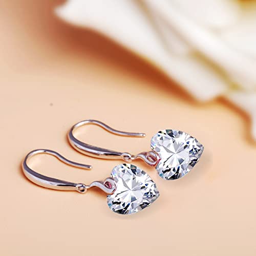 Heart Dangle Earring 925 Sterling Silver 5A Heart Cubic Zirconia Drop Earring for Women Silver Jewelry Gift for Wife2